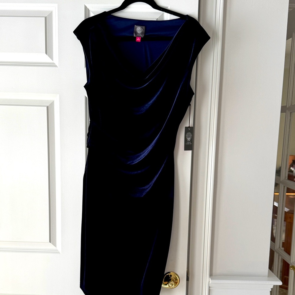 Vince Camuto cow neck Midnight Blue Velvet Midi Dress